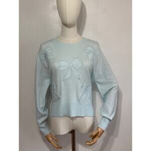 Bridgerton Offical Bow Lightweight Sweater XS Oversized Iced Blue Soft Girl